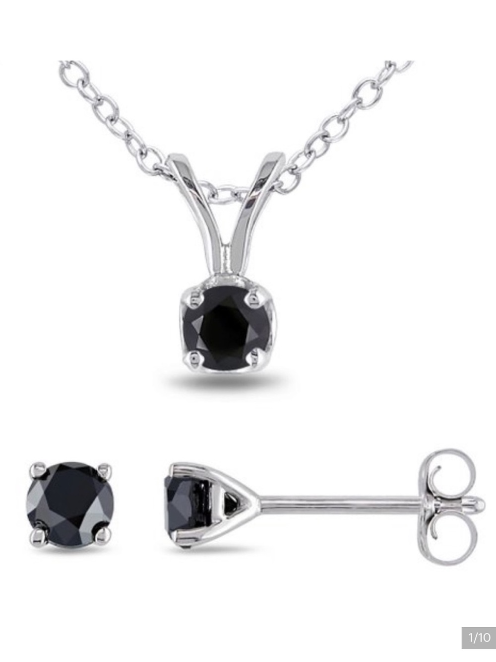 NEW•Glam Black Diamond Stud & Necklace Set